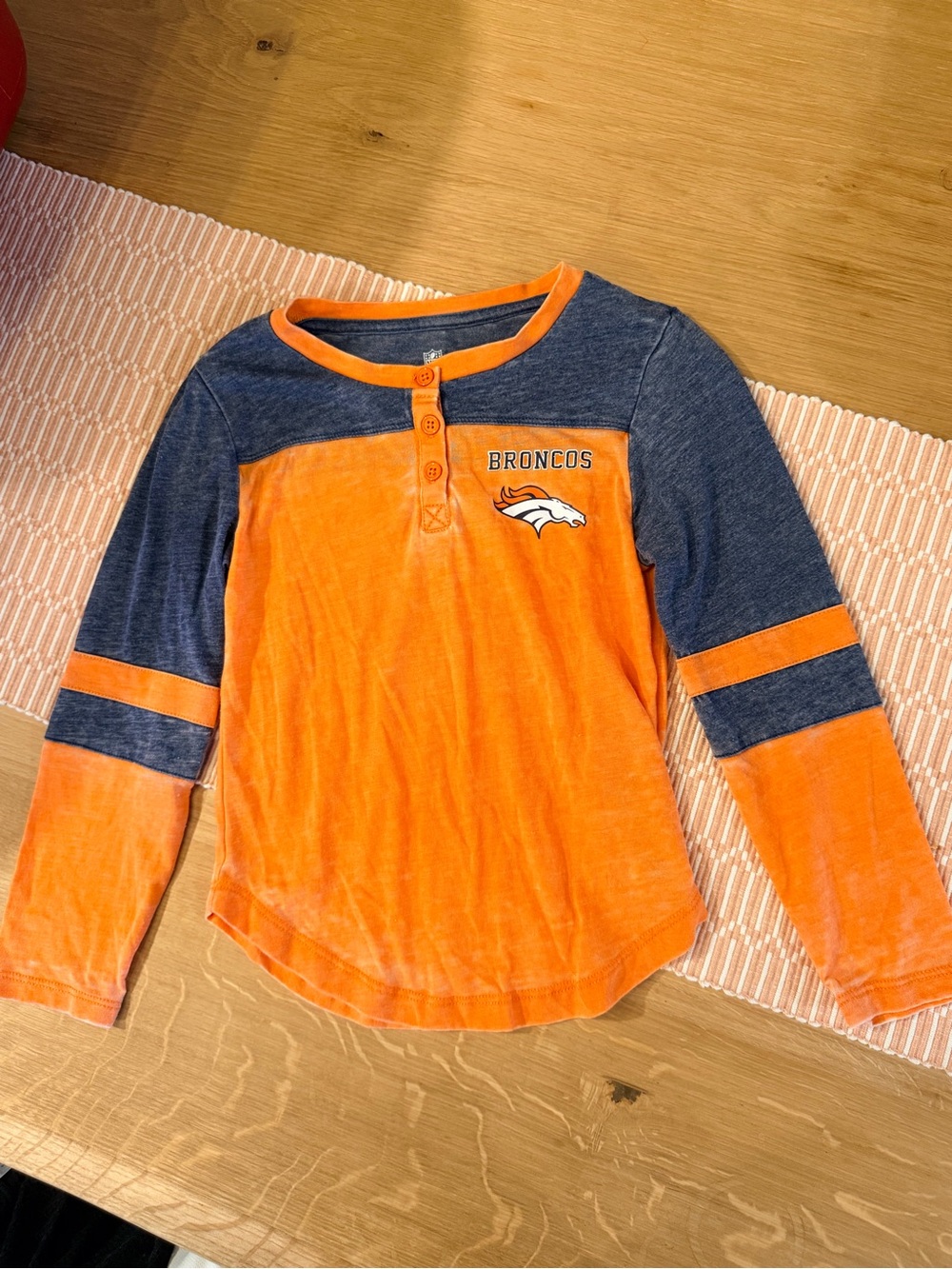 NFL Kids Orange and Blue Burnout shirt with Broncos Logo 6X